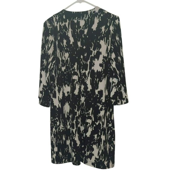 Chicos Womens Size 1 Medium Garden Terry Tunic Dress 3/4 Sleeves Black White - Picture 2 of 7